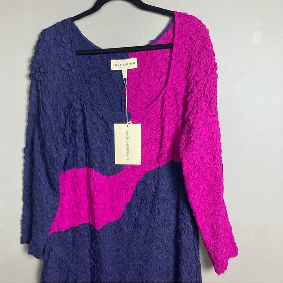 NWT Mara Hoffman Freya Popcorn midi Dress long sleeve blue and pink Plus size 3X - Picture 6 of 12